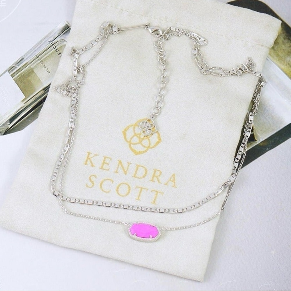 Kendra Scott Elisa Multi Strands Magenta Pink Necklace Silver Tone - Picture 3 of 5